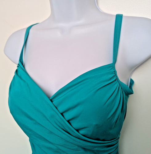 Jantzen Classics Sz 10 Ruched Green One Piece Swimsuit Slimming Padded Bra Teal - Picture 3 of 10