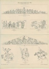 Plaque SCULPTURE THORVALDSEN / RIETSCHEL / SCHWANTHALER original wood engraving 1890