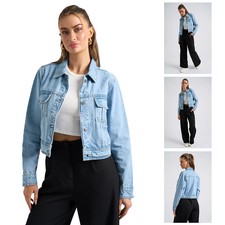 Shelikes Ladies Denim Blue Jacket Crop Style Cargo Pocket Button Up Vintage 8-16