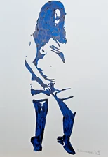 Unique erotic painting nude woman acrylic on paper 21x30cm original