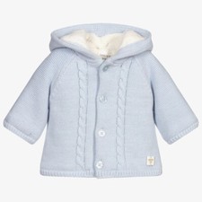 Baby Coat - Carrement Beau Baby - Pale Blue Cotton knitted coat - NEW 12 Months