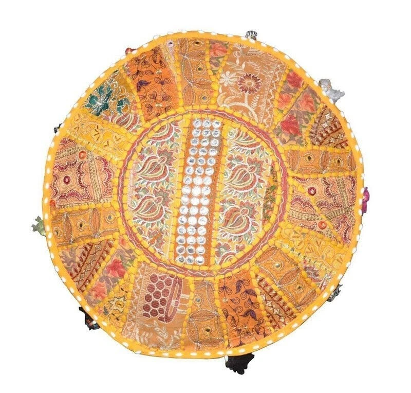 Cubierta de puf bohemio con retazos otomana decoración étnica puf indio taburete de pie 18" Foto 3 de 3