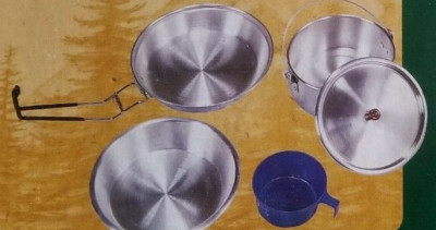 Big Rock ~ 5 Pc ~ Polished Aluminum Cook Set ~ Fry Pan ~ Pot w/Lid ~ Cup & Plate
