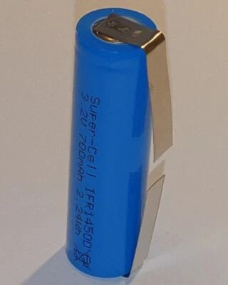 2 X LiFePo4 Akku 3,2V Ifr 14500 Aa 700mAh Cellule Super-Cell Avec U Connexions - Photo 1/2