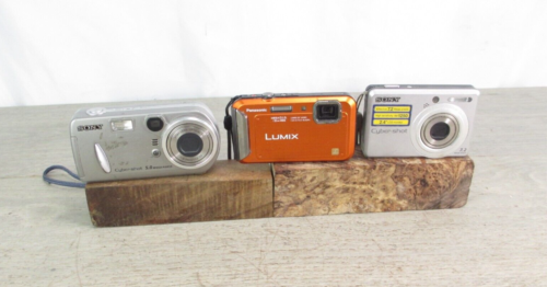 Lot de 3 appareils photo compacts Sony Panasonic Sony Dsc-s730,dsc-P92 *pièces ou réparation* - Photo 1 sur 3