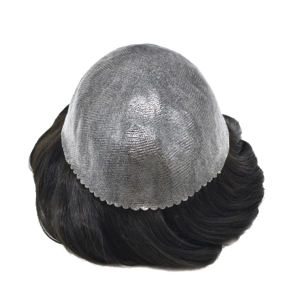 Full Poly Skin Mens Toupee Injected PU Human Hair System Replacement Wig for Men - Image 3 of 4