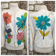 Russell Kemp White Floral Silk Lined Blazer Embroidered Sequins Beaded Sz 10 Nwt