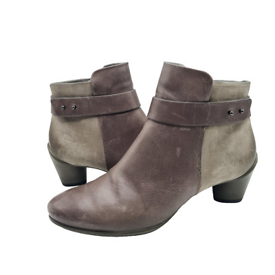Ecco Taupe Leather Heeled Zip Booties Ankle Boots Shoes Womens Size 39 EU 8.5 US
