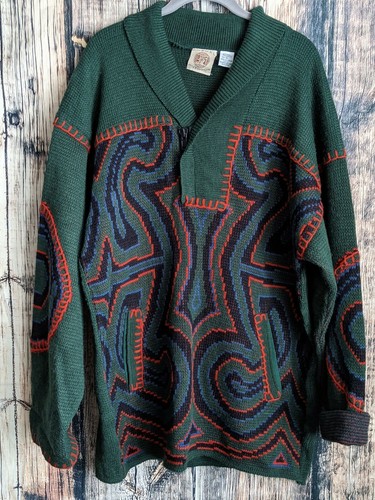 Vintage Tribal Sweater Womens M Green 