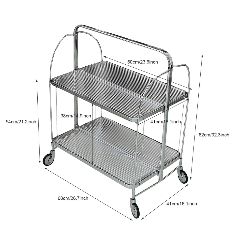 Carro de servicio rodante carro comedor coche barra plegable estante de almacenamiento carro vidrio Foto 2 de 4