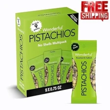 Wonderful Pistachios No Shells, Roasted & Salted Nuts, 0.75 Ounce Bag (Pack of 9