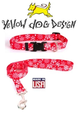 Yellow Dog Design CHRISTMAS Puppy Dog Collar or Leash - Red Snowflake XS S M L