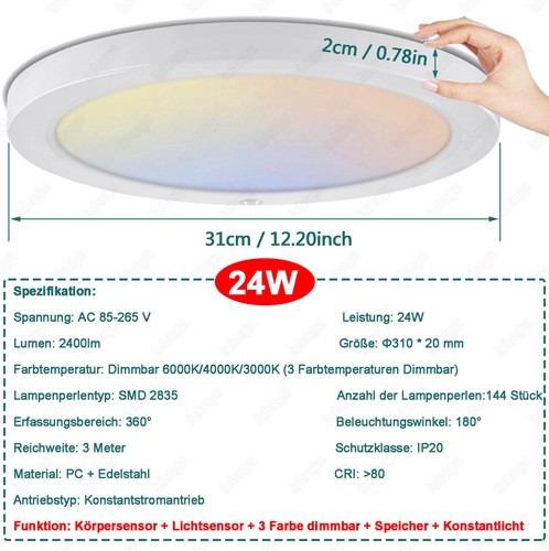 Plafoniera LED 360° con rilevatore di movimento lampada sensore lampada scale plafoniera - Foto 74 di 84