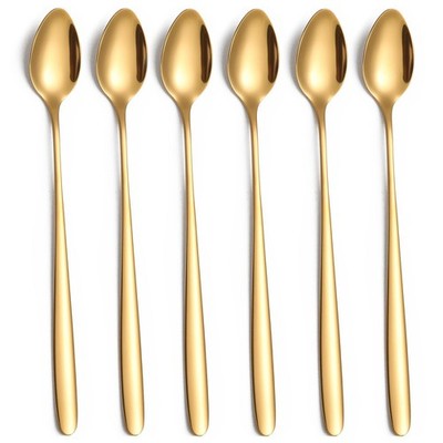tiokin Long Handle Iced Tea Spoon,7.8-Inch 7.8Inch/19.8CM, B-Gold Set of 6 