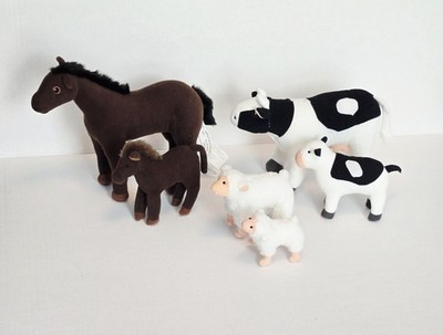 Ikea Minnen Farm Yard Animal Set Mom and Baby Horse Cow Sheep Plush Barn EUC!