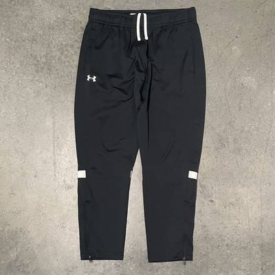 Size XL - Under Armour Pants Mens Black Track Straight Tapered Leg Ankle Zip