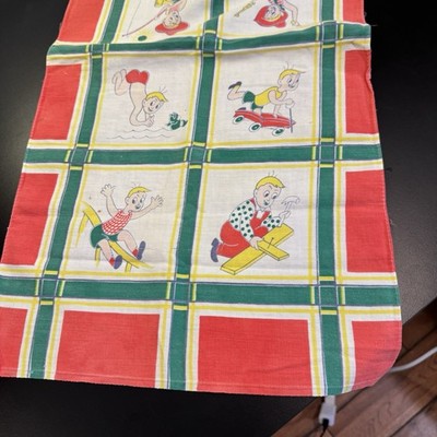 Vintage 1940 s Hadson Kitchen Tea Little Boys Fishing And Playing Yellow Kitschy