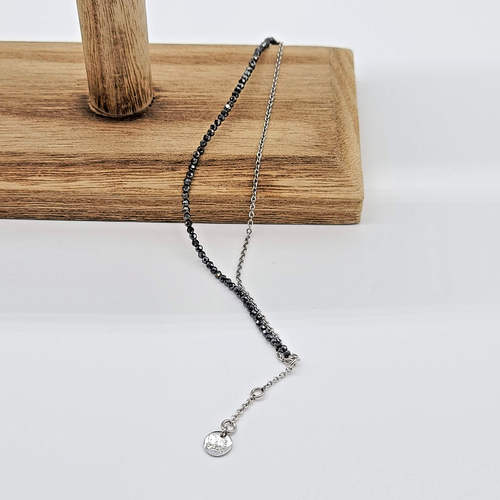 Pura Vida Hematite Crystal Tennis Bracelet, Fine Silver Cable Link Chain, 7-8" - Picture 7 of 8