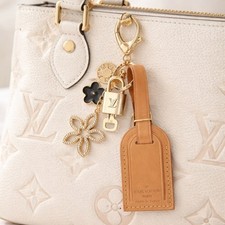Authentic Louis Vuitton Gold Padlock  Key Tan Luggage Tag Charm Set  Bagcharm