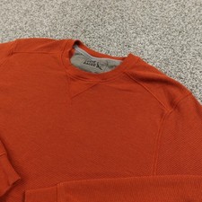 Eddie Bauer Sweater Mens L Orange Waffle Knit Thermal Crewneck Pullover Hiking