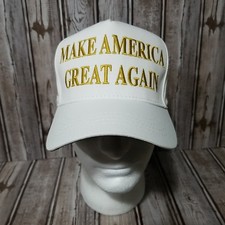 Donald Trump 2024 MAGA Hat White Gold Embroidered Cali-Fame Snapback Made in USA