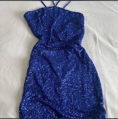 Fashion Nova Blue Sequin Mini Dress Sweetheart Strappy Lined Zip Womens S |  eBay