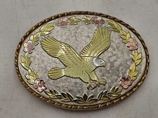 VTG Bald Eagle Western Belt Buckle LARGE Silver Gold Tone Rodeo Etched