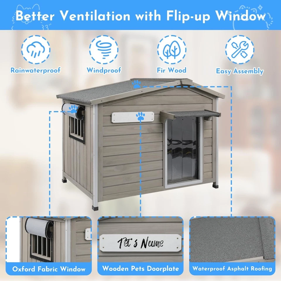 PETSCOSSET 40"L Exterior Casa para Perros Impermeable Grande Perrera de Madera Foto 4 de 4