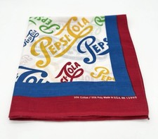 Vintage 70s Pepsi-Cola Bandana USA Made Multicolor Logo Red Blue Border 50/50