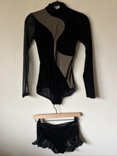 The Line Up Black Velvet Leotard w/ Ruffle Briefs Solo Dance Costume Size Small
