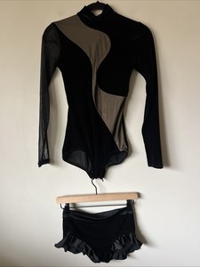 The Line Up Black Velvet Leotard w/ Ruffle Briefs Solo Dance Costume Size Small