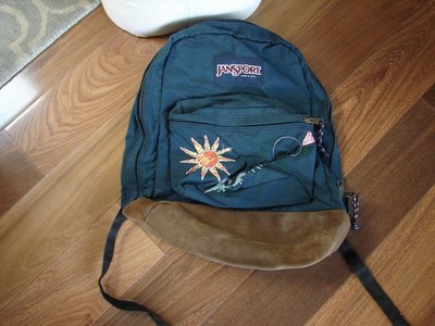 Vintage Jansport Embroidered Sun Waves Backpack Suede Leather Bottom Made In USA