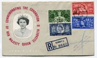 Kuwait 1953 Coronation SG 103-106 first day cover to England [159]
