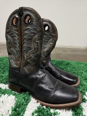 Dan Post Embroidered Leather Black Square Toe Cowboy Boot 11
