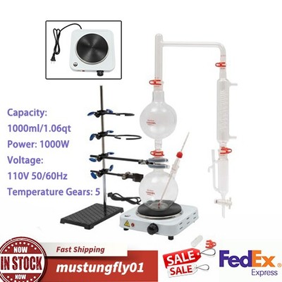 Organic Chemistry Lab Glassware Glass Kit Distillation Equipment Set 1000mL NEW