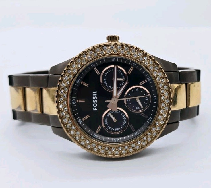 Fossil Stella Watch ES2955 Crystal Accent Bezel Multi Function Quartz