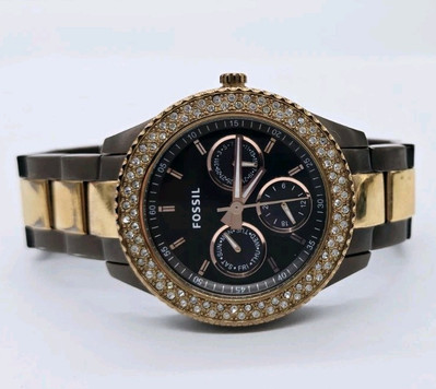 Fossil Stella Watch ES2955 Crystal Accent Bezel Multi Function Quartz 