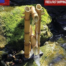 Poly-Resin Deer Scarer Bamboo Fountain Shishi-Odoshi Inspired Yellow Adjustable