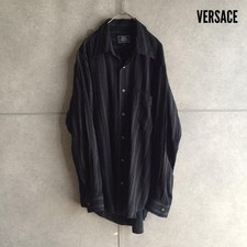 Versace striped shirt, front button black size L long sleeves, thin, men's U5834