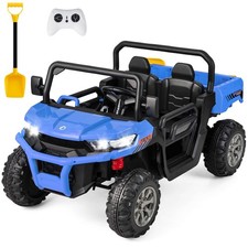 24V Kids Ride On Dump Truck 2-Seater Electric Truck w/ Shovel Music Blue
