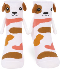 Funny Animal Dog Socks for Women Novelty Magnetic Socks Hand Holding Socks for