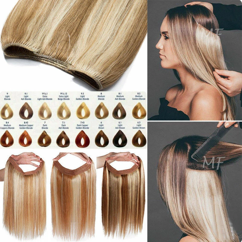 Thick Straight Wire Remy Human Hair Extensions Hidden Headband One Piece Halos - Image 3 of 4