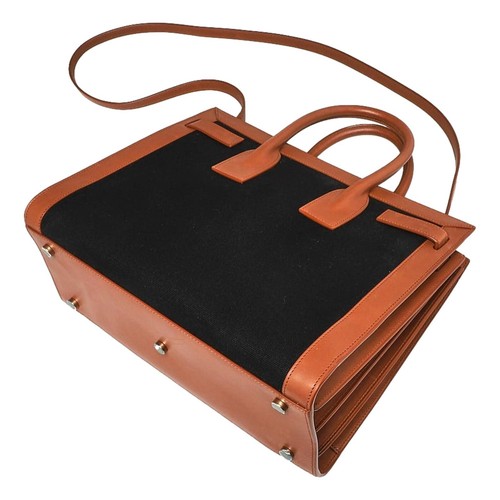 Saint Laurent Sac De Jour Black Canvas and Brown Leather Satchel NEW - Picture 7 of 10