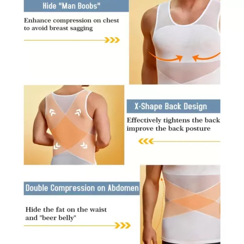 MENS SLIMMING BODY SHAPER BELLY CHEST COMPRESSION VEST GIRDLE SHIRT TANK TOP - Picture 6 of 29