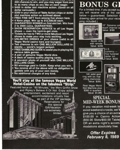 Anuncio impreso vintage Bob Stupak's Vegas World Casino & Resort - Showgirl - febrero 1989 - Imagen 4 de 5