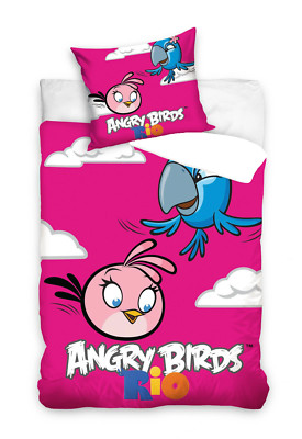 07 Angry Birds Rio Bettwäsche Set Kissenbezüge 80x80 Anpassbar Bettbezug 135x200