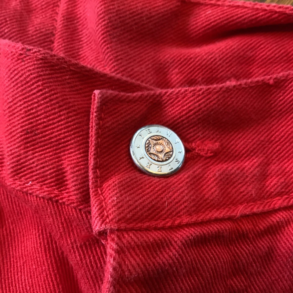 Shorts jeans vintage aço anos 80 anos 90 Y2K cintura alta vermelho tamanho 9 EUA cintura alta em excelente estado usado - Imagem 3 de 4