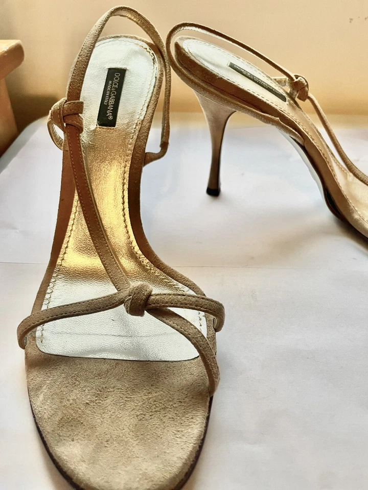 Dolce & Gabbana High Heeled Sandals, Size 41 / 11 , Suede, Beige Color - Image 4 of 4