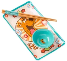Scooby Doo Ceramic Sushi & Sauce Dish Plate Set With Chopsticks 🆕🆓 Shipping!