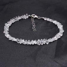 Bracciale Pietre Preziose Pepite Punta 4-6mm Quarzo Diamante Herkimer Top Nat...